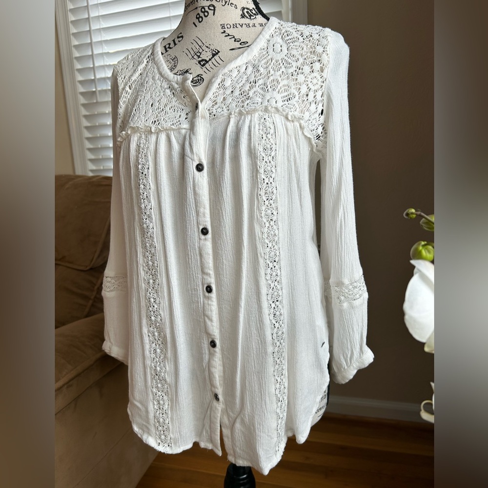 American Eagle Boho Crochet Button Down Blouse - image 2